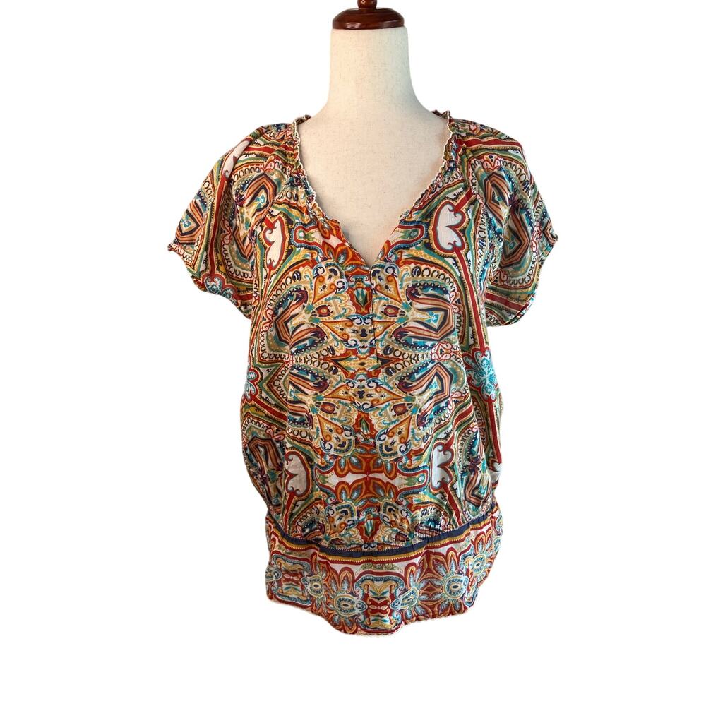 Multicolor Paisley Boho Blouse – Size Large